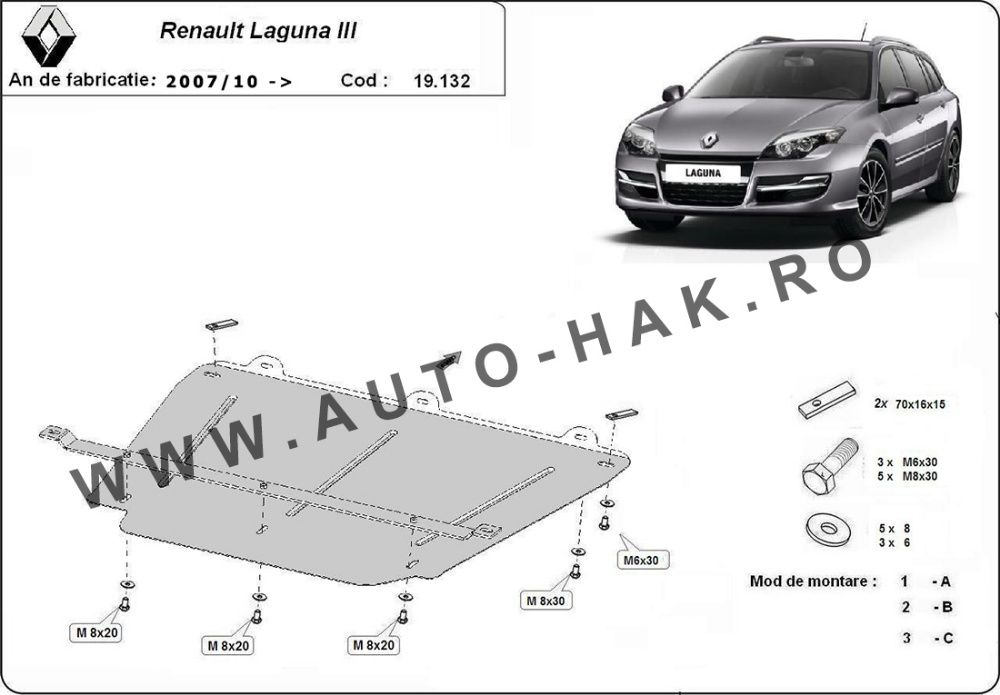 Scut motor metalic Renault Laguna III 2007-prezent