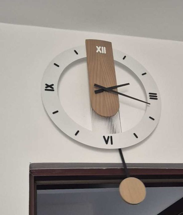 Ceas de perete cu pendul LANMOU,40 * 55cm, lemn, silențios, alb – NOU