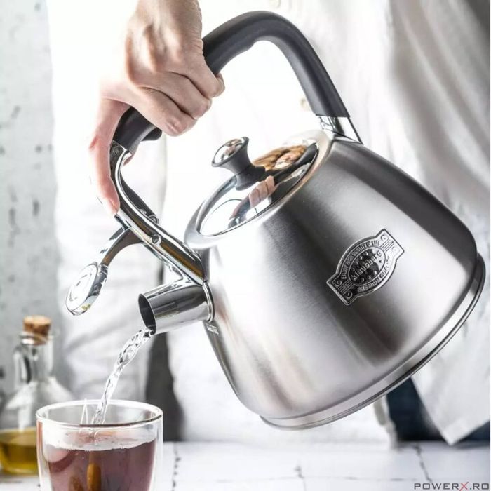 Fierbator argintiu cu fluier, aluminiu, 3L, ceainic, Klausberg