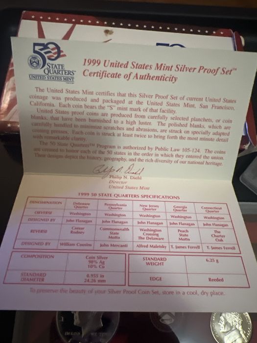 US Mint Silver Proof Set 1999 argint pur