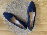 Pantofi piele intoarsa 37 toc patrat 3 cm bleumarin