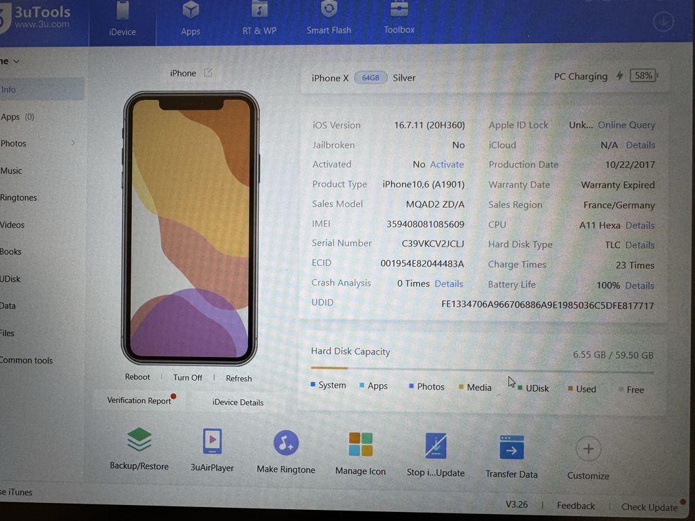 iPhone X 64gb - заключен с iCloud