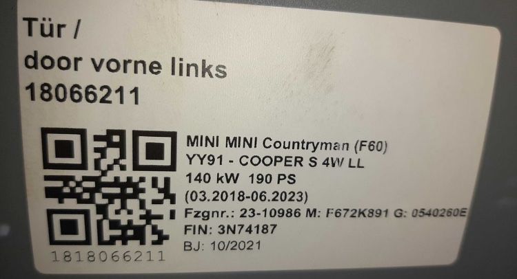 Предна лява врата за Mini Countryman F60 Мини Кънтримен Ф60/2018-2023г