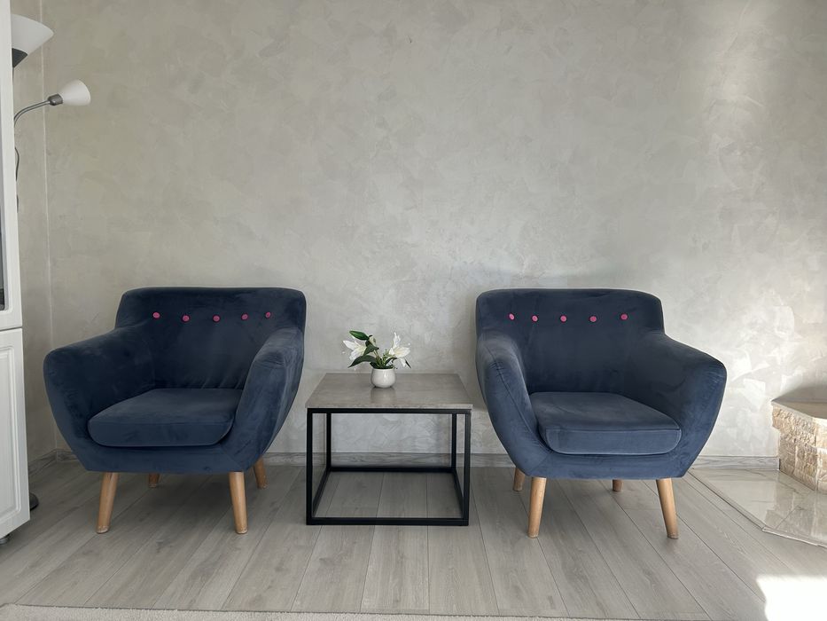 Set 2 Fotolii Jazz Albastru & roz picioare lemn  – ca noi