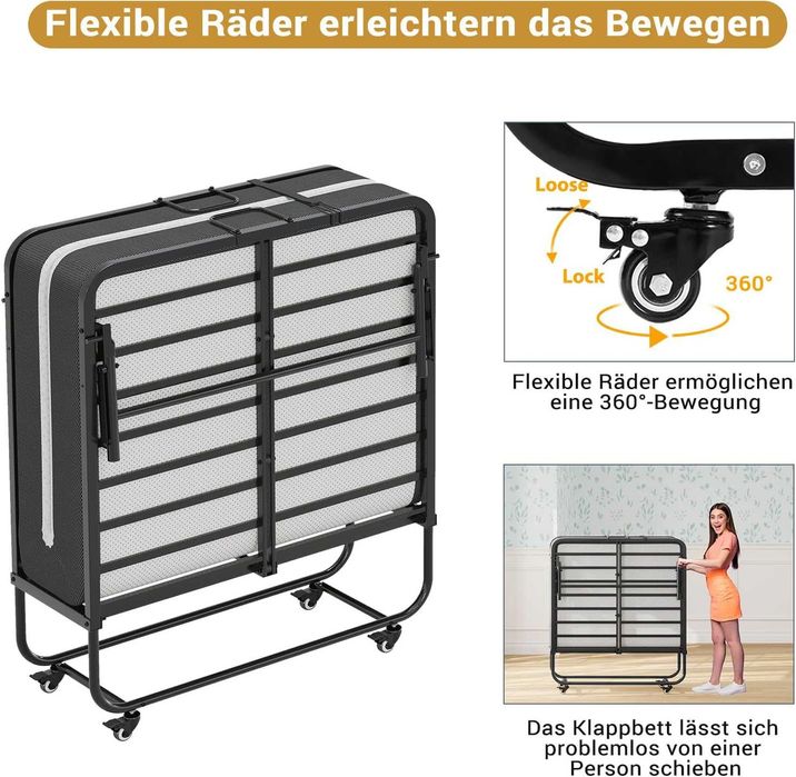 Сгъваемо легло 90x200 см с матрак от пяна с дебелина 10 см