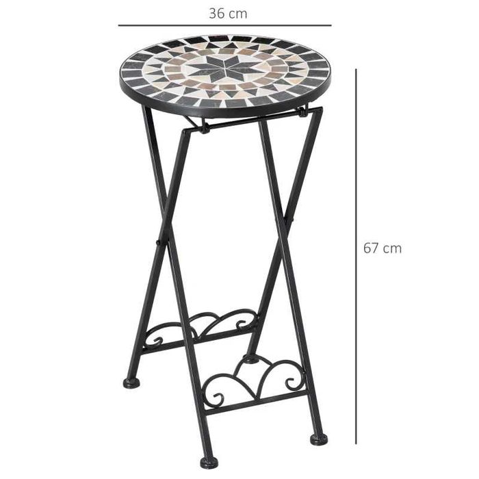 Масичка каменна мозайка стойка за растения Outsunny Ø36x67см, сгъваема