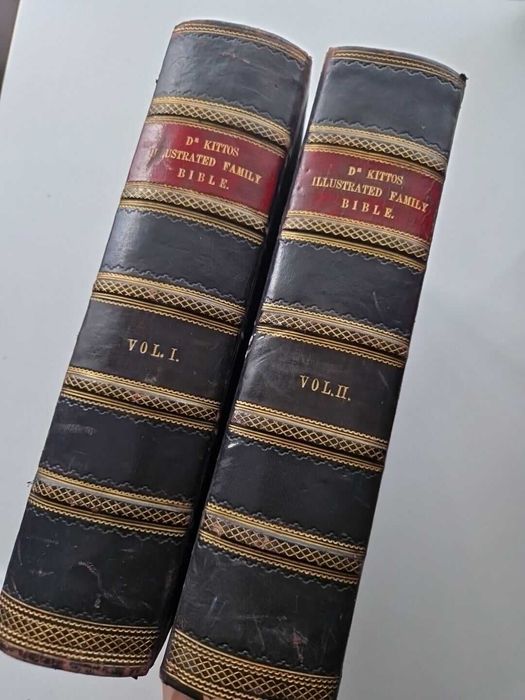 Antique   Pictorial Family Bible Biblia  (2 volume), 1852 , engleza
