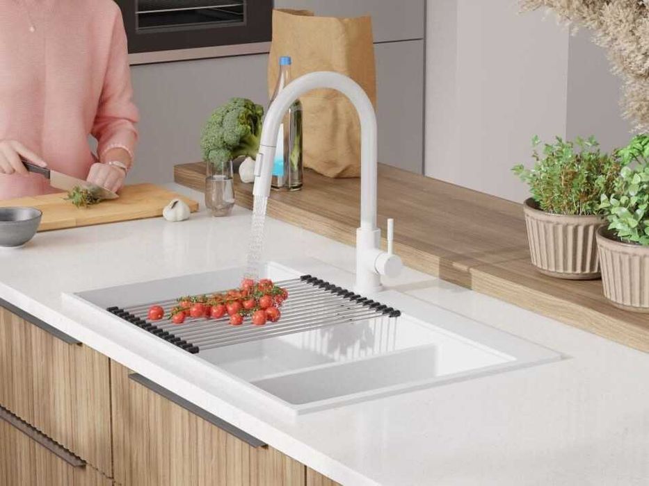 Бяла кухненска гранитна мивка Осло 80 Duo Top 780x500 мм