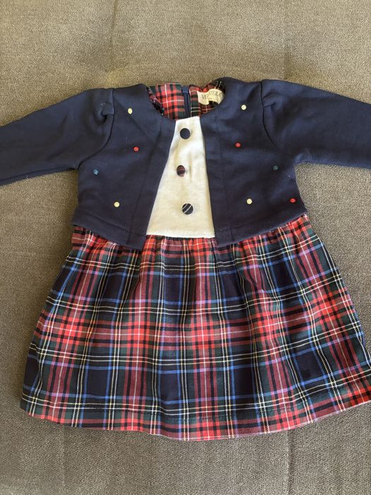 Карирана синя рокля размер 80 подходяща за фотосесия