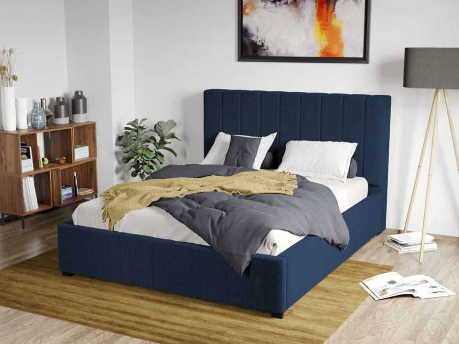 Pat Tapitat Adam Bleumarin cu lada depozitare 90/140/160/180x200