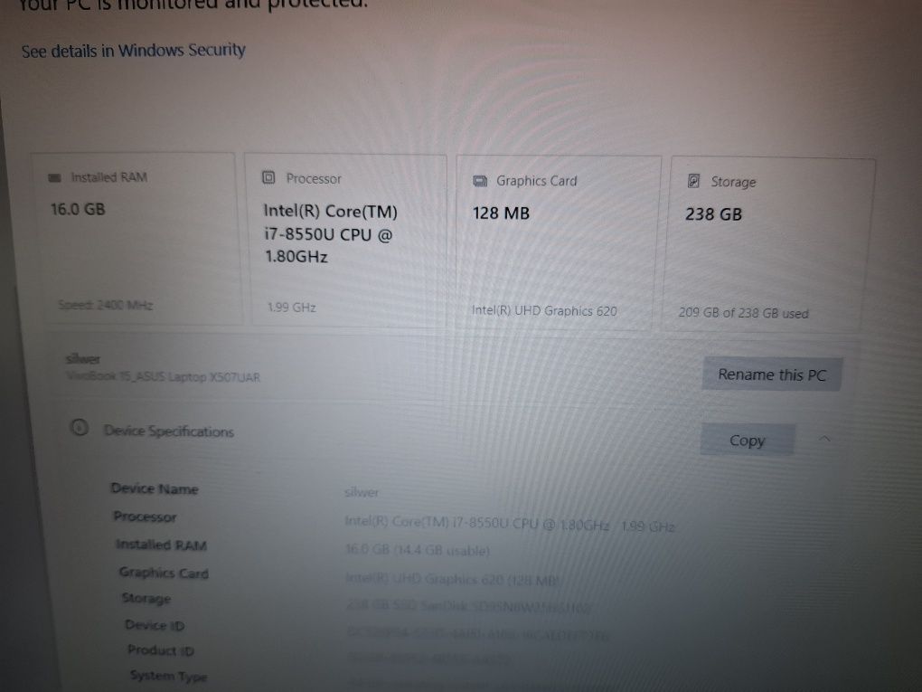 Laptop VivoBook ASUS 15 X507UAR, Intel Core i7, RAM 16 Gb, SSD 512 Gb