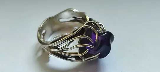 Эксклюзивное кольцо серебряное с камнем АМЕТИСТ