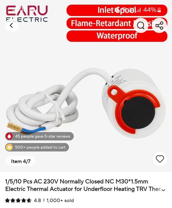 Actuator NC încălzire în pardoseală 30×1,5 mm de la EARU ELECTRIC