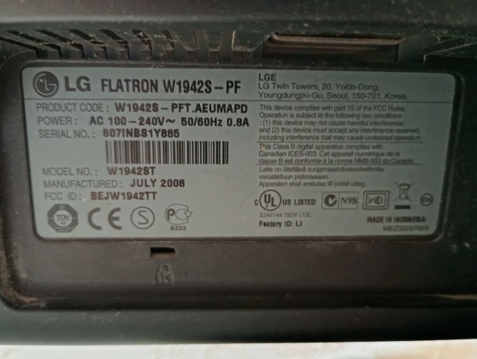 LG FLATRON W1942S 19' 60HZ 1440x900