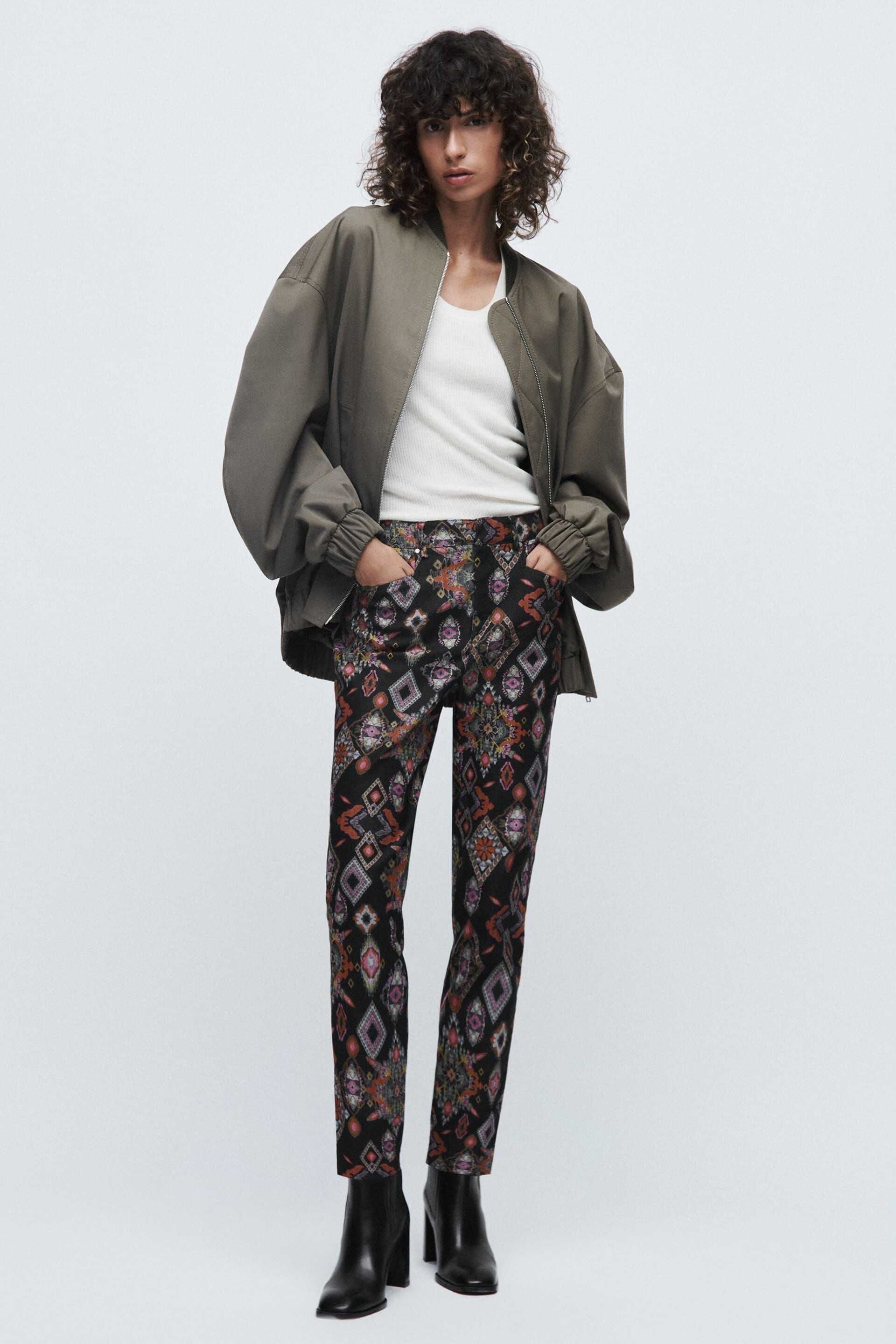 Дамски щампован панталон с висока талия Zara, Slim-Fit, XXL