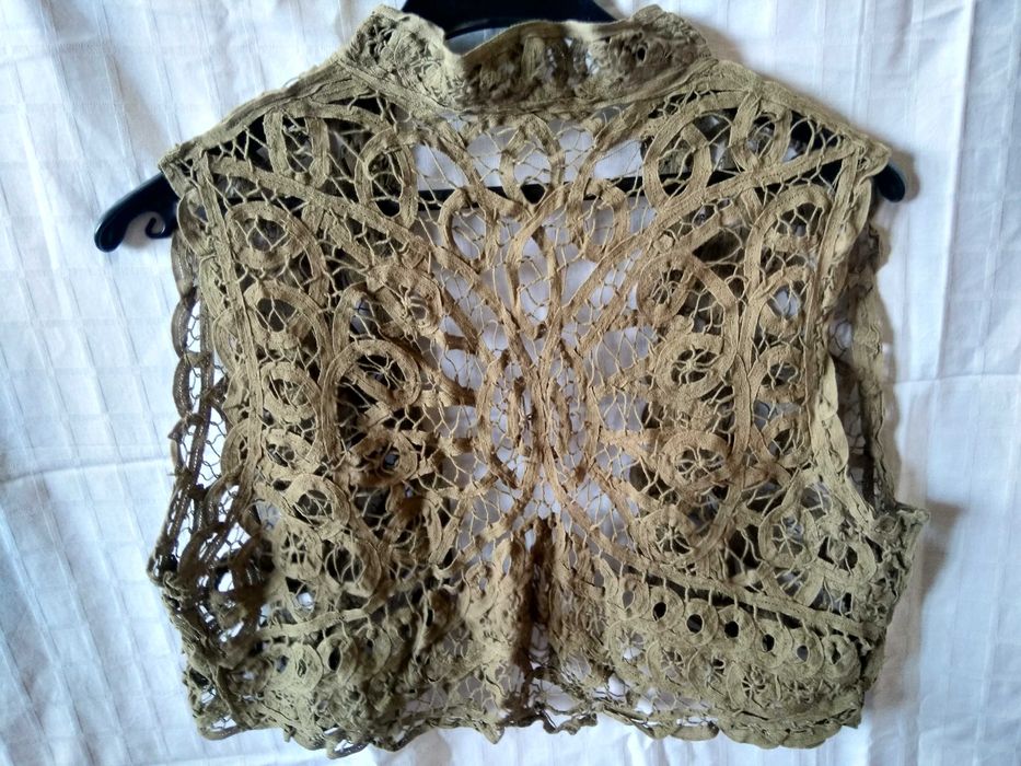 Vesta inedita din impletituri dantelate kaki bleumarin Veste