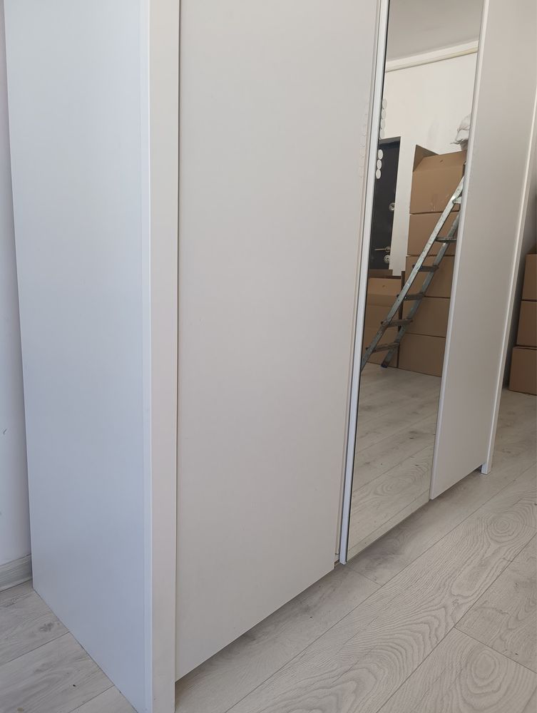 Șifonier Alb 3 Uși cu Oglindă; Dulap de Haine Dormitor; Dressing