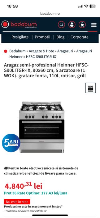 Aragaz profesional HEINNER