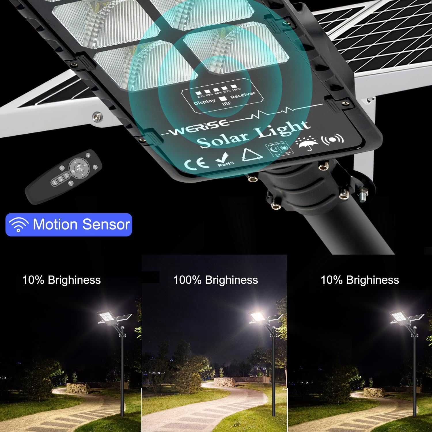 Werise 1000 W Соларна улична LED лампа, 6500K, IP67, дистанционно