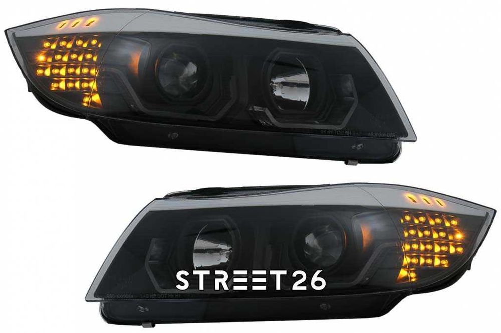 Faruri 3D LED Angel Eyes BMW Seria 3 E90 E91 (2005-2011) Negru
