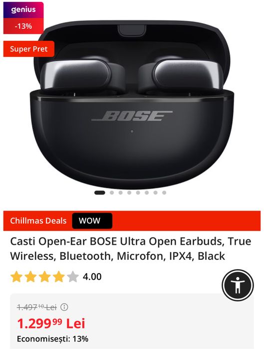 BOSE Ultra Open Earbuds, sigilate, originale, transport inclus