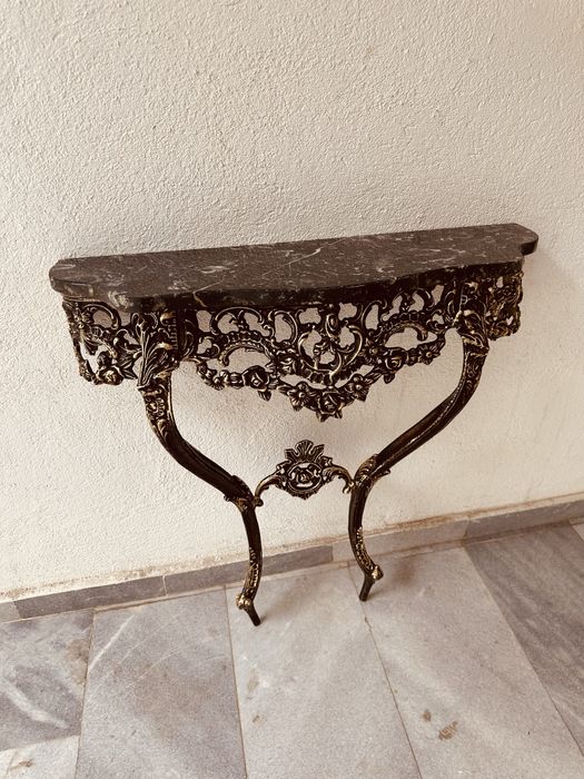 Антикварна конзолна маса от месинг и мрамор – Rococo стил 50-70-те