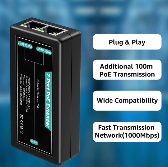 Extender PoE Gigabit 2 porturi VIMIN,IEEE802.3af/1000 Mbps,100 m