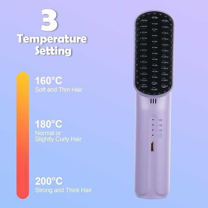 elthmpr Безжична четка за изправяне на коса  с 3 нива на нагряване
