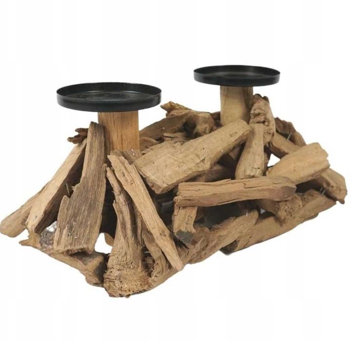 Suport Decorativ din Lemn  Pentru 2 Lumanari,  30 x 19 x 15 cm