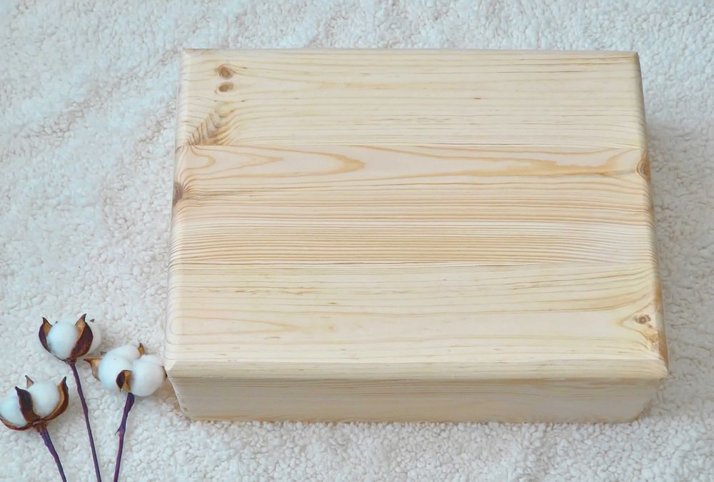 Cutie lemn pin cu capac si manere laterale, 40 x 30 x 14 cm