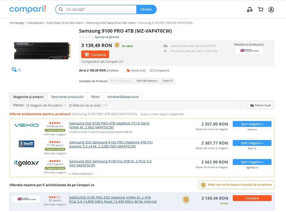 SSD Samsung 990 PRO de  1TB PCI Express 4.0 , nou