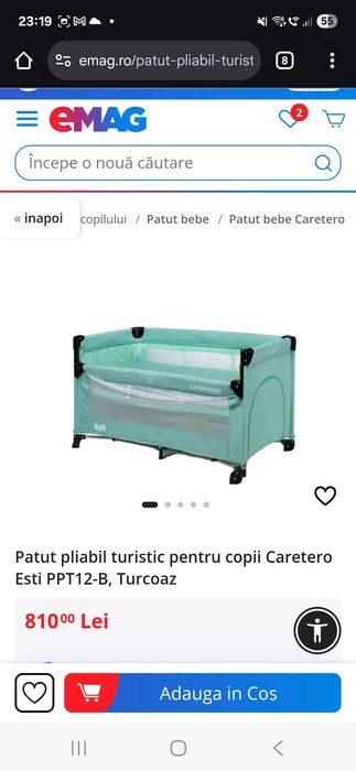 Patut bebelusi cu 2 nivele turcoaz +Saltea cu husa detasabila