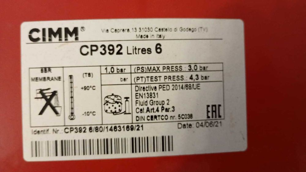 Vas de expansiune pentru centrala - CIMM CP392/6 litri