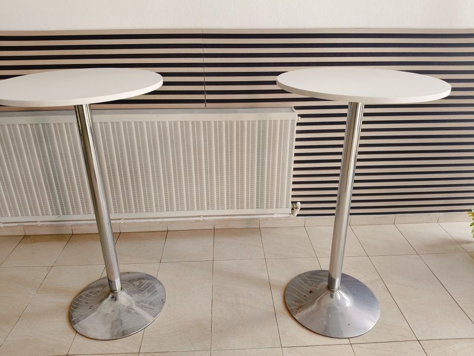 Mese bar rotunde albe,cu piror inox