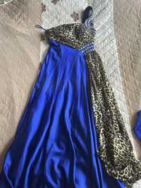 Синя дълга рокля с леопардов десен