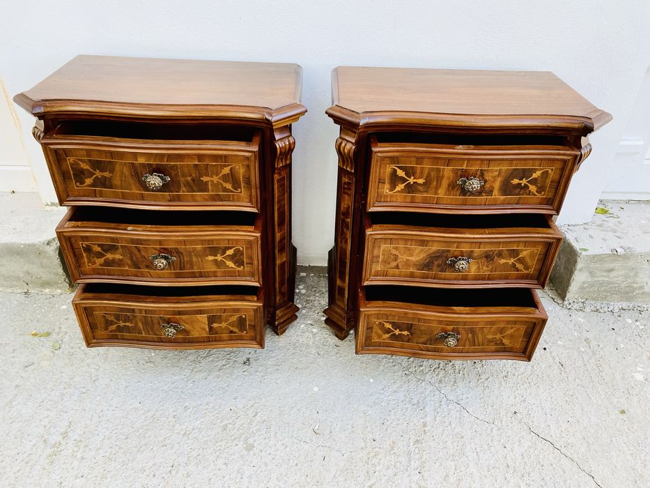 Comode Noptiere Lemn Masiv Intarsie Sculpturi Vintage