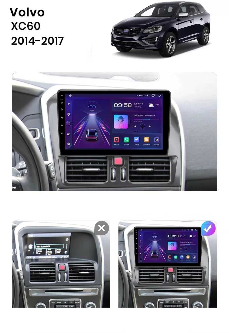 Navigatie Volvo XC60 2014-2017 - Android 12 - 1/2/4/8GB Ram - Carplay