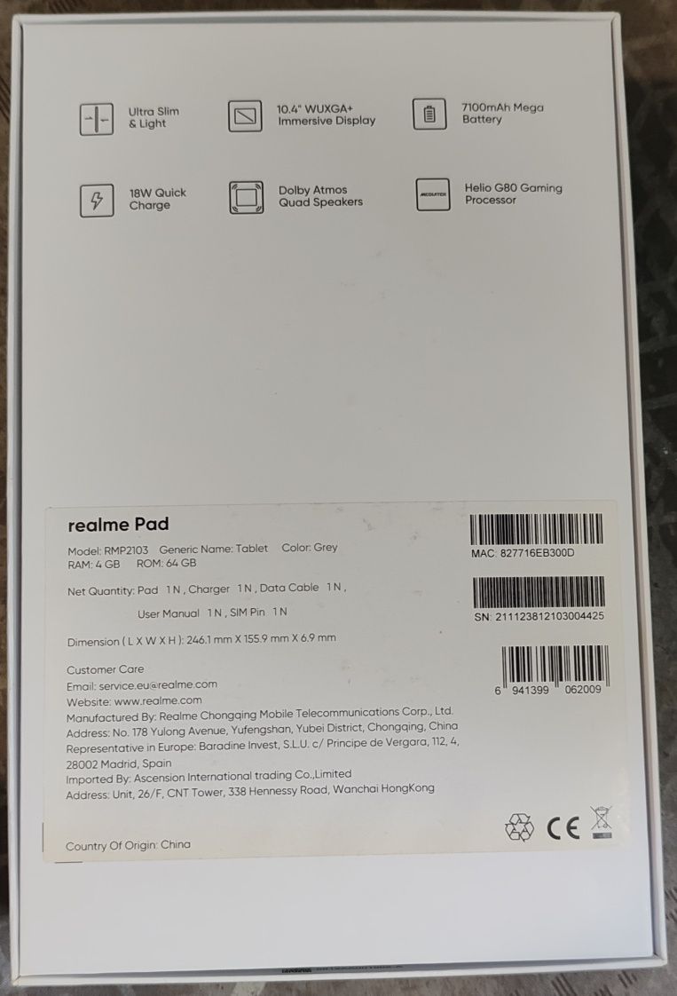 Tableta Realme Pad, 10.4", Octa- Core, 4GB RAM, 64GB