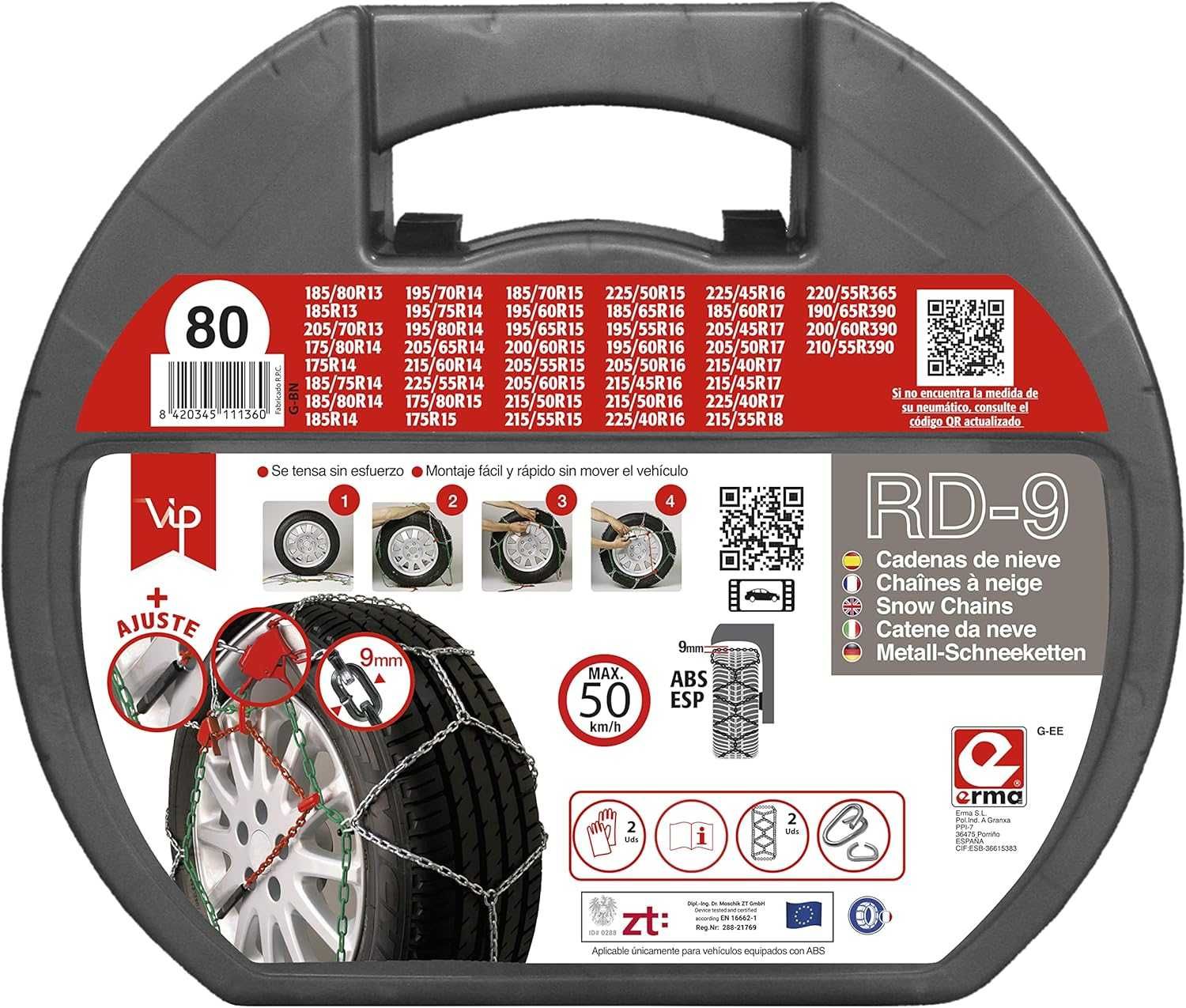 VIP RD9 - Метални вериги за сняг RD9 мм, размери № 60, 80, 90