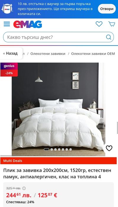 200x200см Премиум Зимна Завивка с Естествен Гъши Пух (1520гр), APSMILE