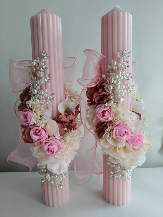 Lumânări nuntă/botez, buchete mireasă/nașă, cocarde , brățări de nuntă