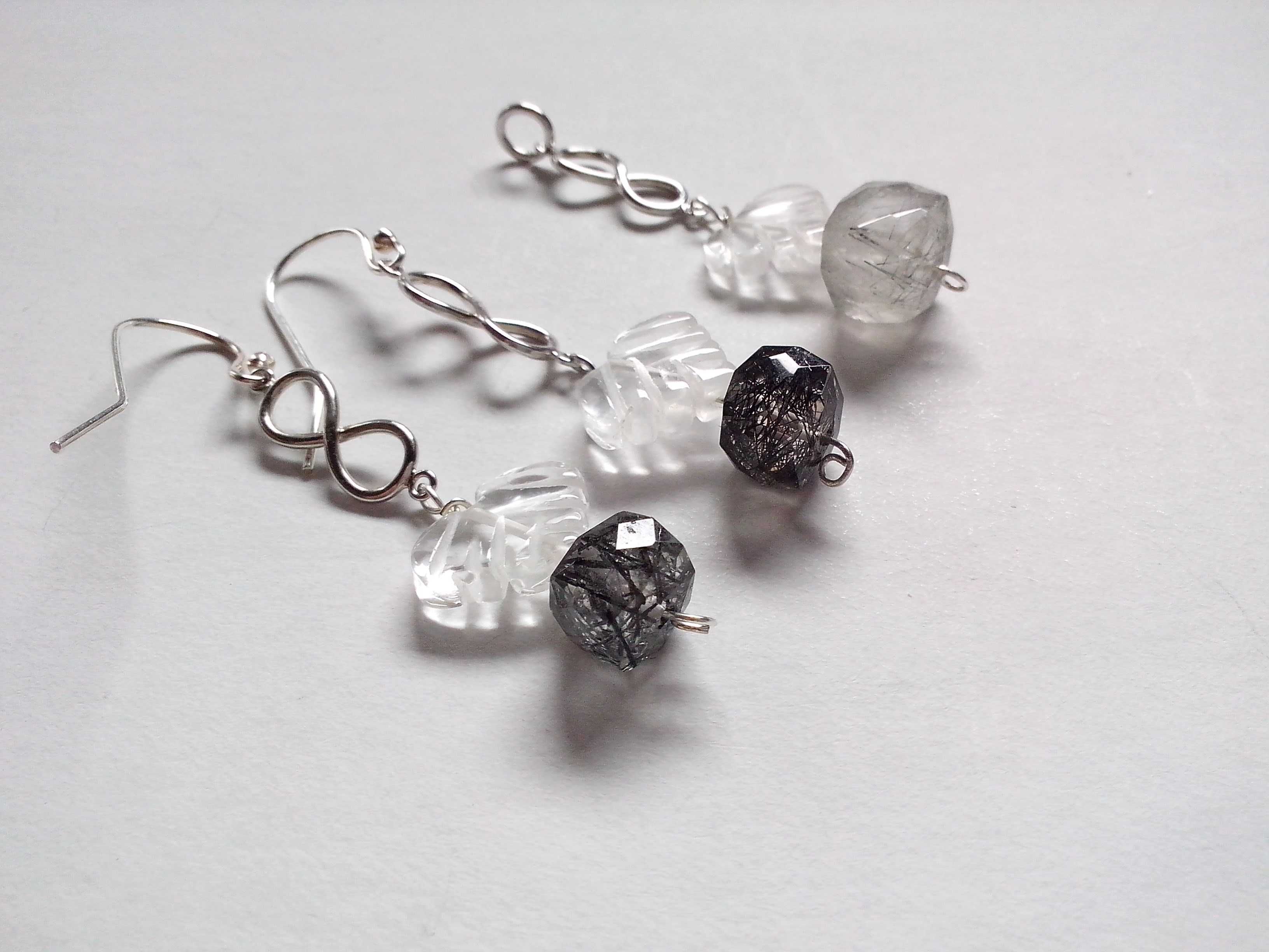 set argint si quartz cristal si turmalinat,pandantiv,cercei