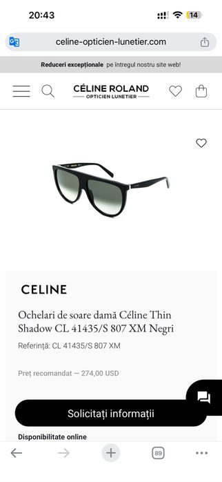 Ochelari de soare damă Céline Thin Shadow CL 41435/S 807 XM Negri