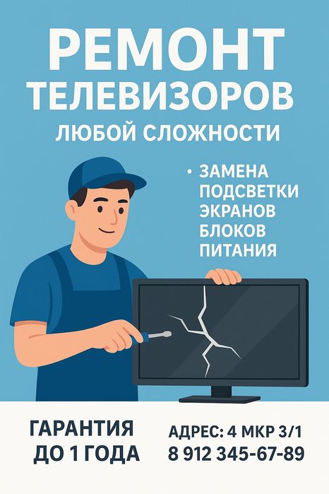 Ремонт телевизоров любой сложности с гарантией и выездом
