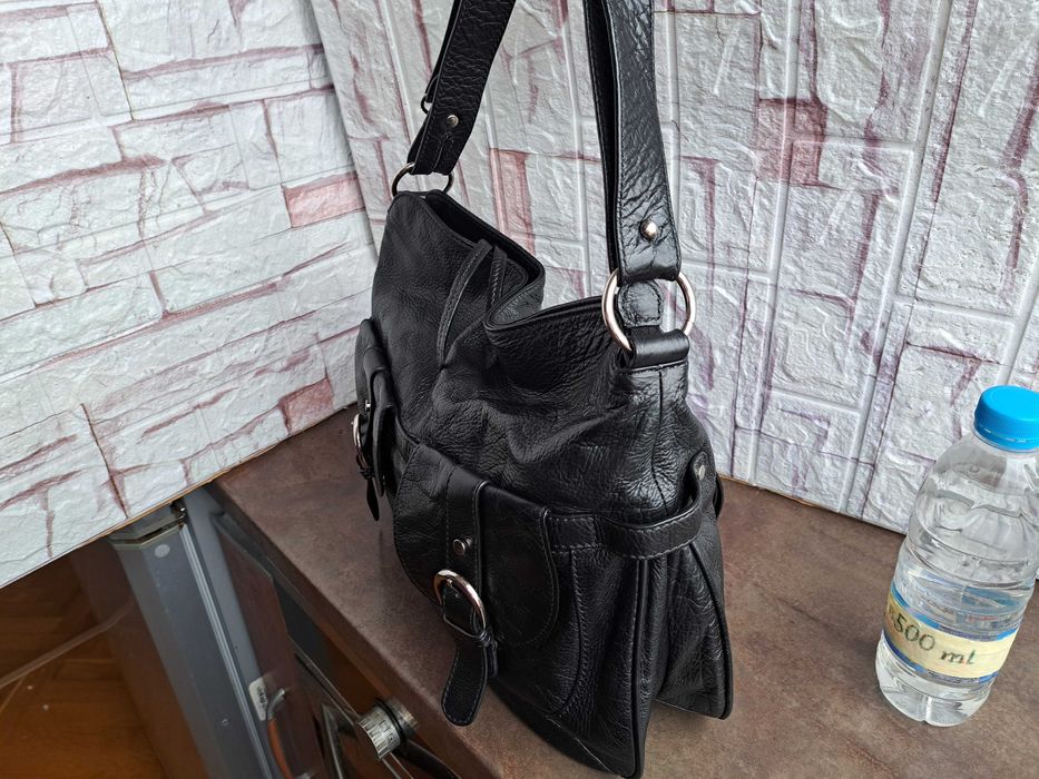 дамска чанта,черна торба-естествена кожа