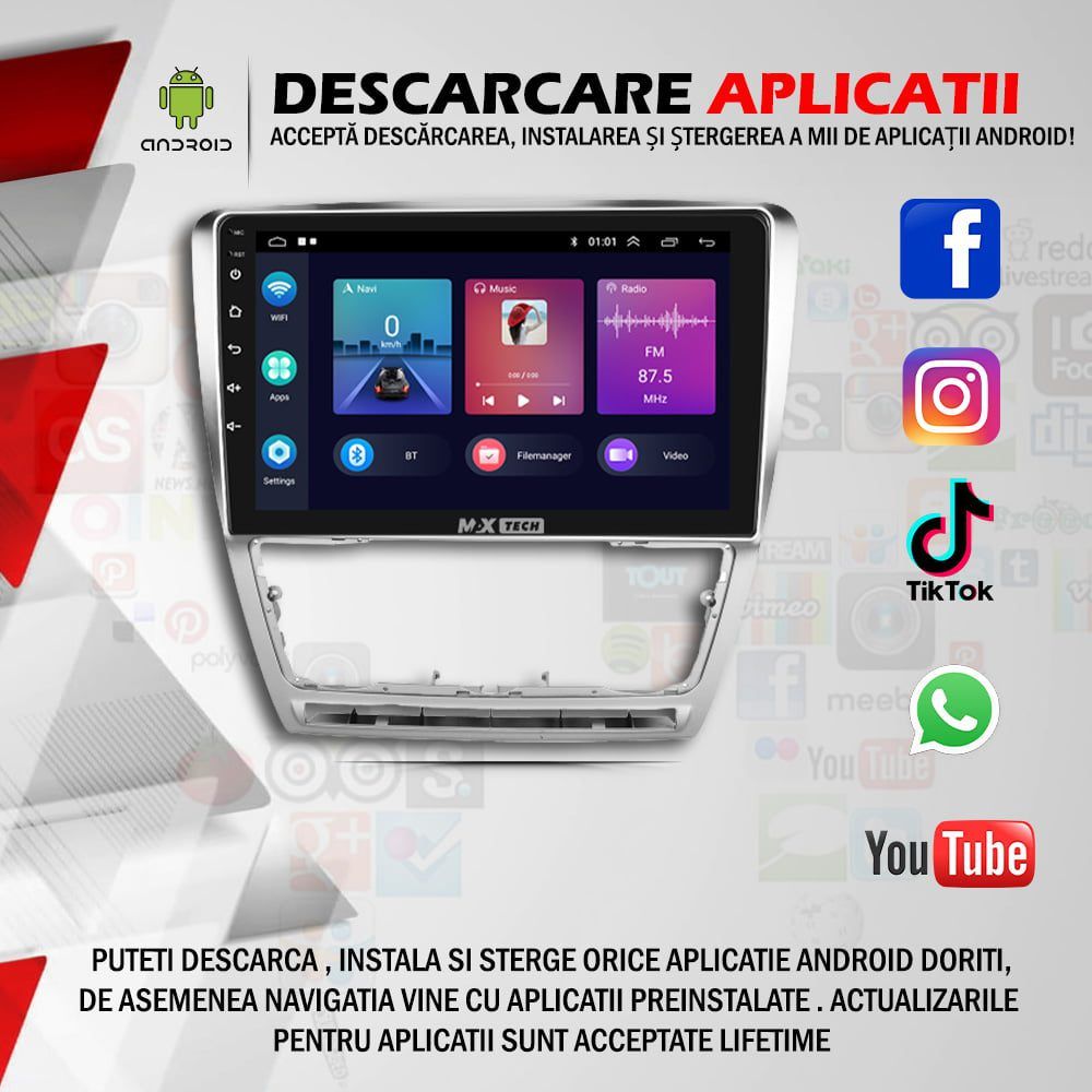 Navigatie Skoda Octavia 2007-2014 dedicata Android FullHD GPS BT WIFI