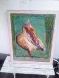 Tablou original Eugeniu Albu pictor pictura pelican pasare pânză Delta