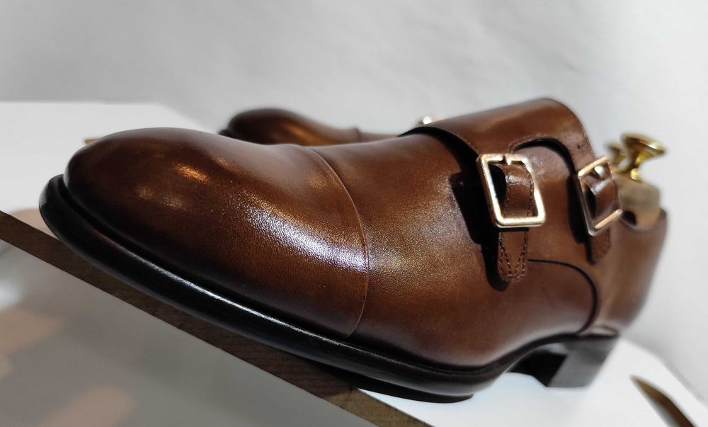 Pantofi monk 40.5 41 premium ZARA NOI piele naturala maro