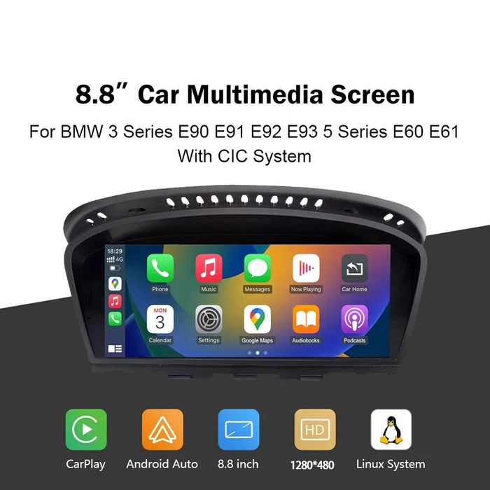 Android Auto Radio Carplay Bluetooth BMW E60 E61 E90 E91 E92 E93 CIC