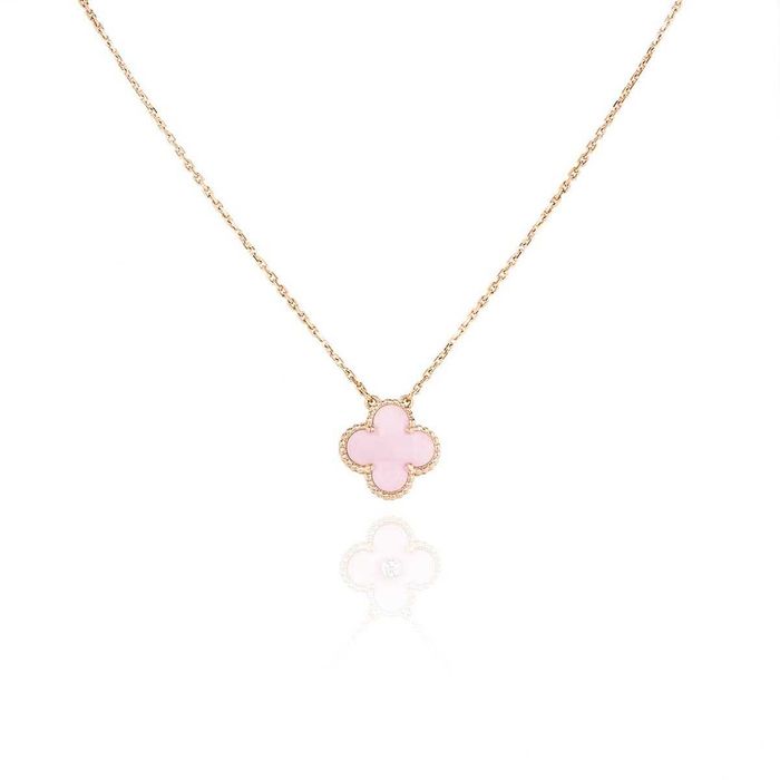 Van Cleef & Arpels VCA Gold Pink Opal Alhambra Clover Дамско Колие